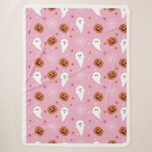 Sherpa Manta de Halloween Rosa con Fantasma y Calabaza Ad