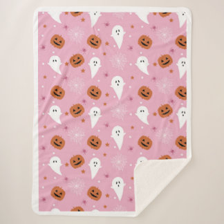 Sherpa Manta de Halloween Rosa con Fantasma y Calabaza Ad