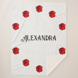 Sherpa Manta de lunares con flores rojas personalizada