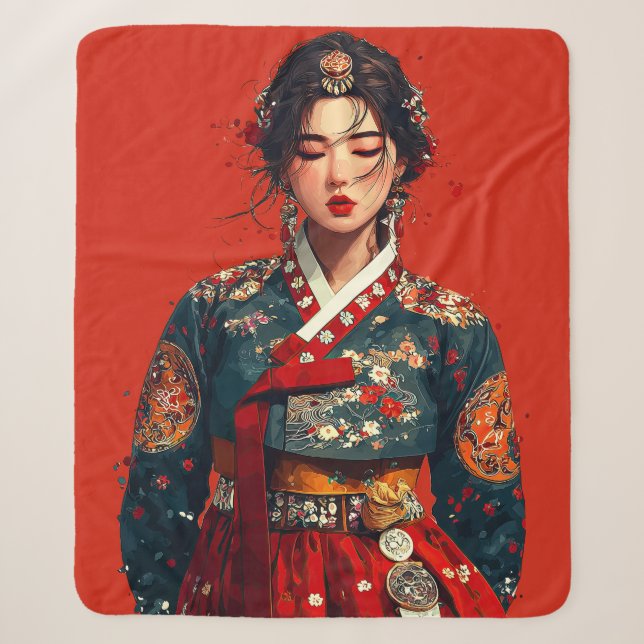 Sherpa Manta de retrato de Hanbok moderno (Anverso)