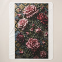 Manta de rosas 3D rosa antiguo de Borgoña