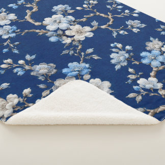 Sherpa Manta Elegante de Patrón Floral Azul