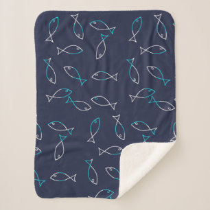 Sherpa Manta Estilosa de Tema Marino con Patrón de Pescad