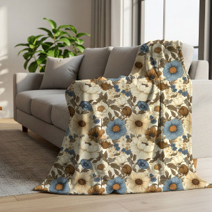 Sherpa Manta Floral Bohemia Azul Polvo Azul Marrón