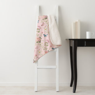 Sherpa Manta Floral de Mariposa Rosa