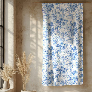 Sherpa Manta floral de rosas Toile de Jouy francesa azul
