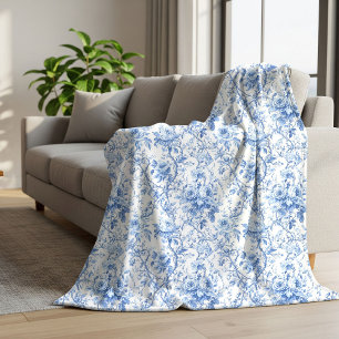 Sherpa Manta Floral de Toile Francés Rosas Azul Chic