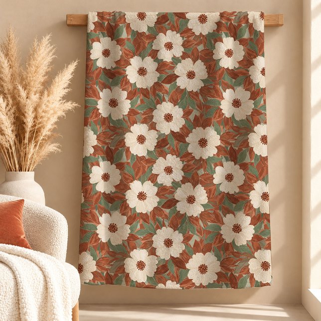 Sherpa Manta Flores Verde Polvo Chic Boho Rústico (Chic Boho Rust Dusty Green Flowers Blanket)