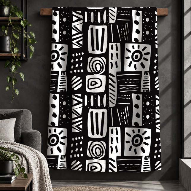 Sherpa Manta Monocroma Excéntrica de Formas Modernas (Trendy Monochrome Eclectic Shapes Throw Blanket)