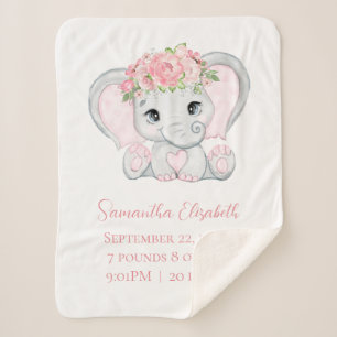 Sherpa Manta para bebé de elefante bebé rosa con estadíst
