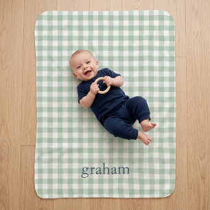 Sherpa Manta Personalizada de Gingham Verde Salvia con Mo