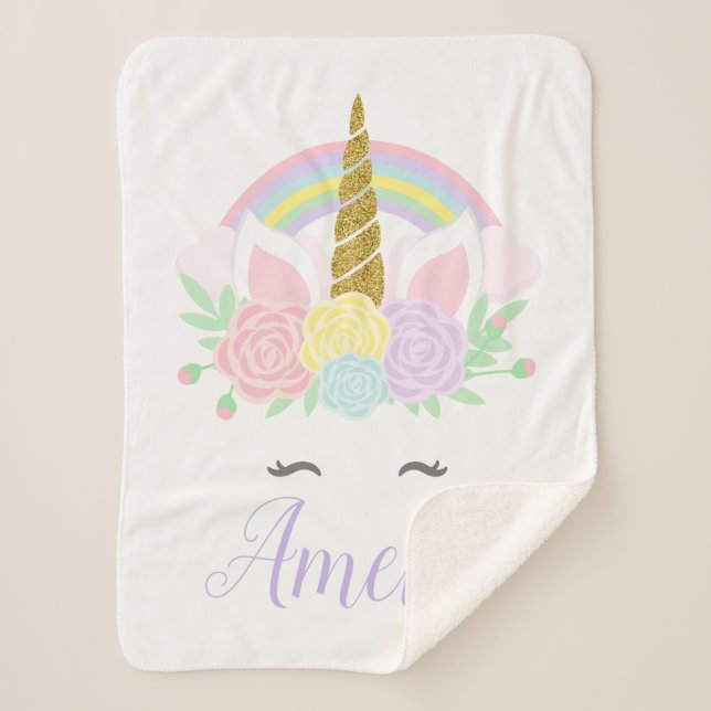 Sherpa Manta personalizada de unicornio para bebé (Anverso)