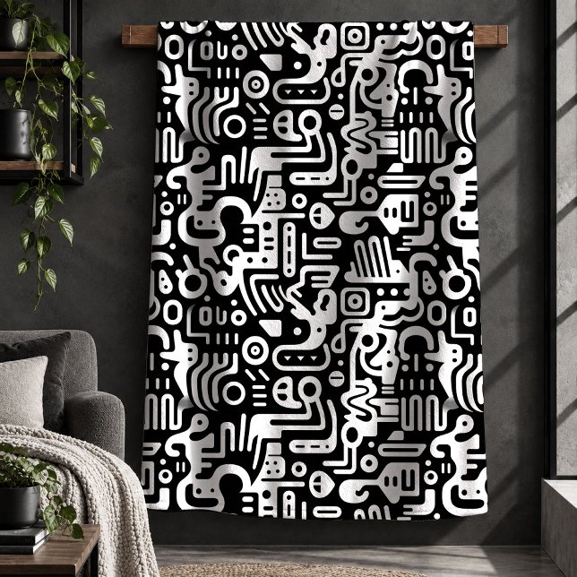Sherpa Manta sofisticada de patrón de garabatos en blanco (Sophisticated Black White Doodle Pattern Blanket)