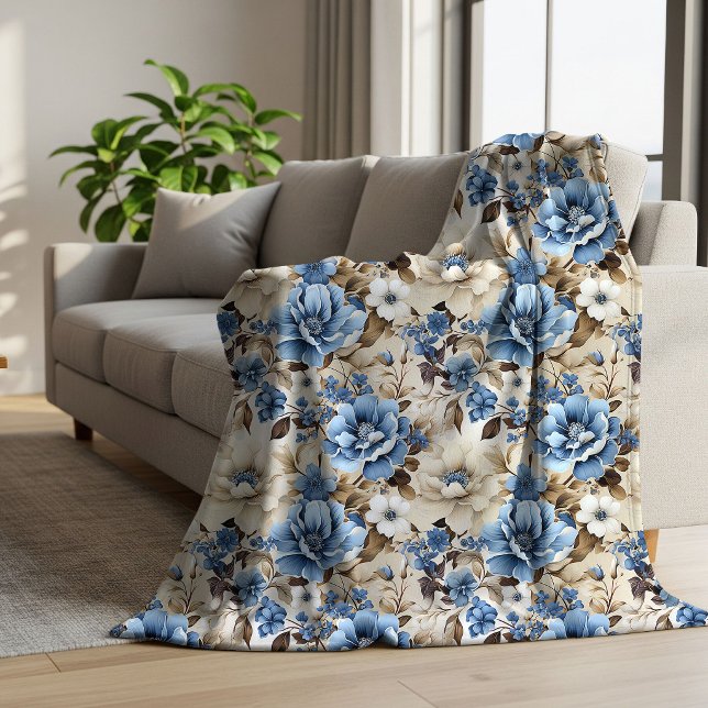 Sherpa Manta suave floral de marfil azul sofisticada para (Sophisticated Blue Ivory Floral Soft Throw Blanket)