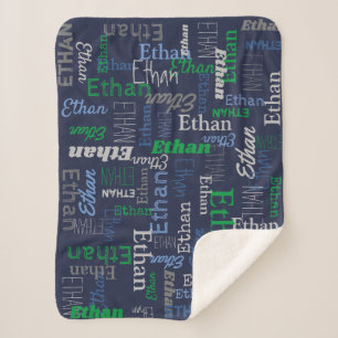 Sherpa Nombre personalizado Ethan manta gris azul verde