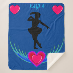 Sherpa Una manta de Baile Azul con bailarina y corazones