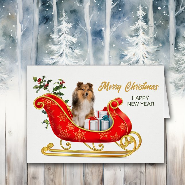 Shetland Sheepdog Navidades Sleigh Card (Subido por el creador)