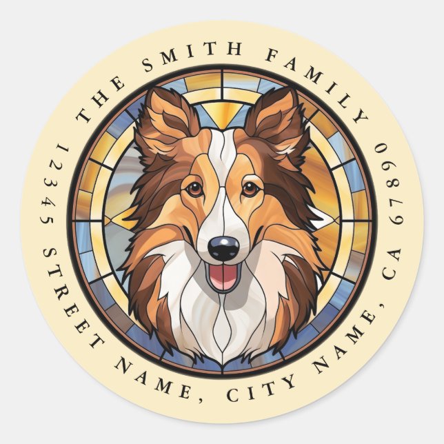Shetland Sheepdog Round Pegatinas (Anverso)