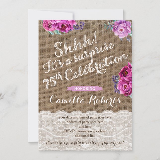 ¡Shhh! Tarjeta de invitación de cumpleaños número  (Anverso)