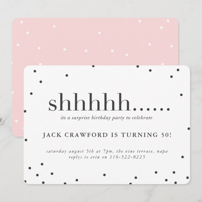 Shhhhh, invitación de la fiesta de cumpleaños de (Anverso / Reverso)