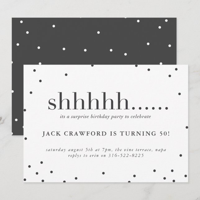 Shhhhh, invitación de la fiesta de cumpleaños de (Anverso / Reverso)