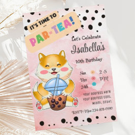 Shiba Inu bebiendo Boba Tea Invitación de cumpleañ