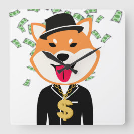 Shiba Inu Cripto Millionaire reloj de pared cuadra