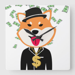 Shiba Inu Cripto Millionaire reloj de pared cuadra