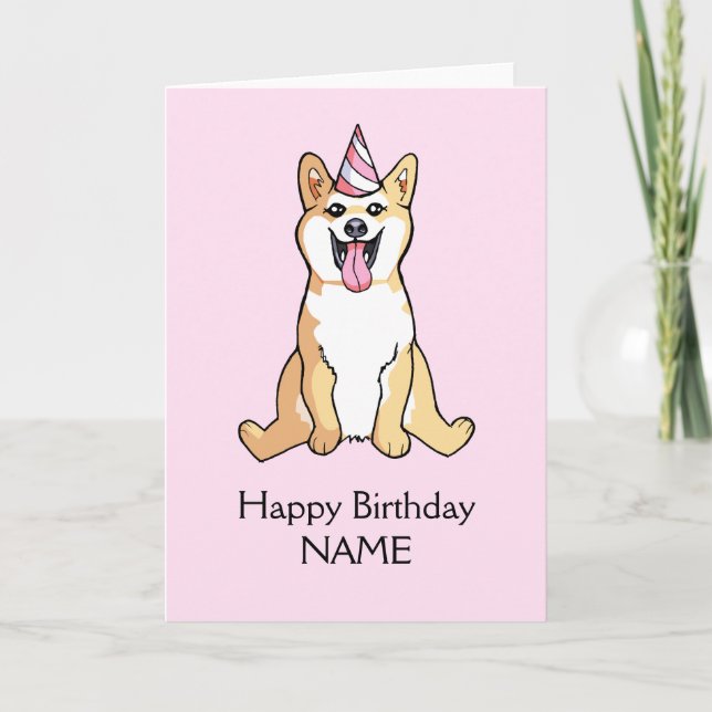 Shiba Inu Dog Dibujando Plantilla Feliz Cumpleaños (Anverso)