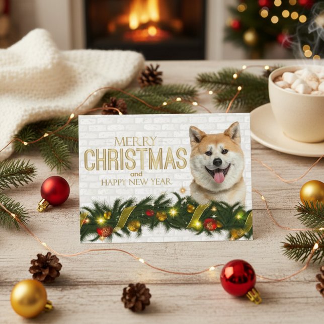 Shiba Inu Feliz Navidad Feliz Año Nuevo (Shiba Inu Merry Christmas Happy New Year Holiday Postcard)