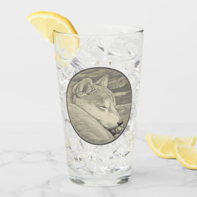 Shiba Inu Glasses Dog Lover Art Glass Personalizad (Anverso (hielo))