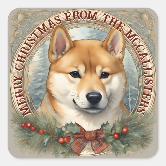 Shiba Inu Perro Navidades personalizados Pegatina  (Anverso)