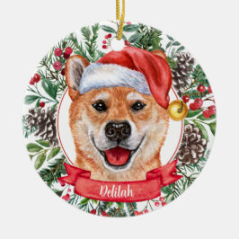 Shiba Inu Perro Personalizado Santa Hat Ornamento