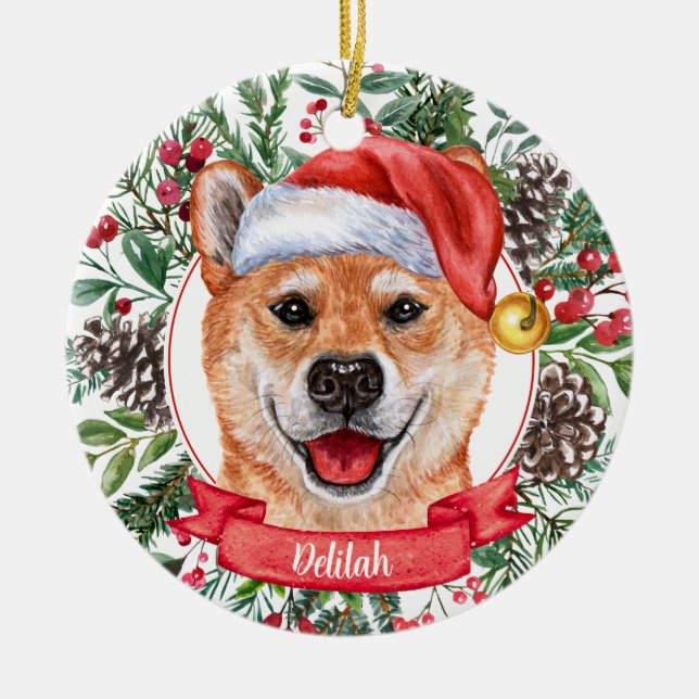 Shiba Inu Perro Personalizado Santa Hat Ornamento  (Frente)