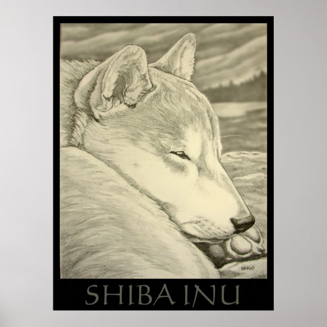 Shiba Inu Poster de arte Perro Poster de arte Shib (Frente)