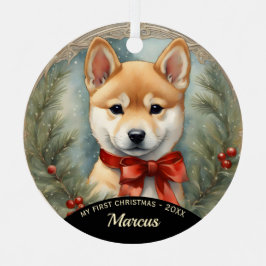 Shiba Inu Puppy Primer Ornamento De Navidad