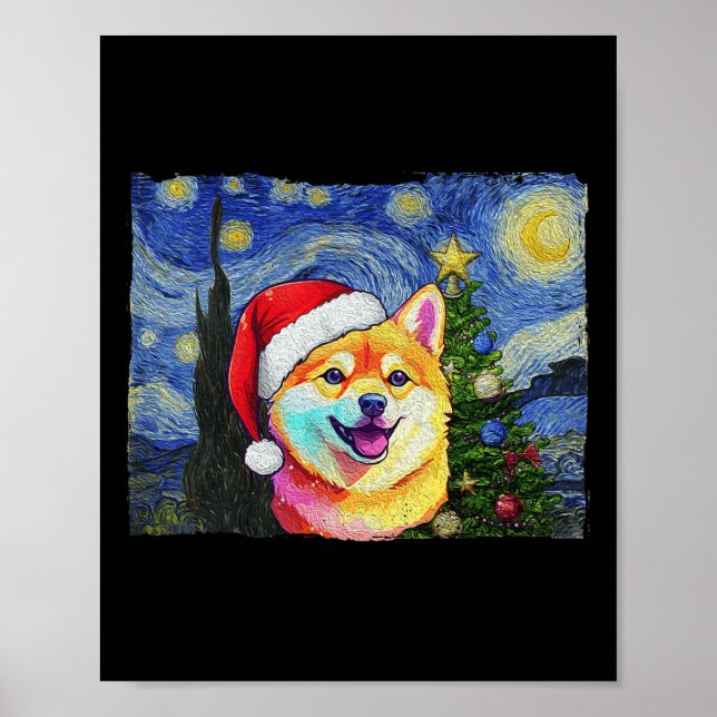 Shiba Inu Santa Hat Navidades de arte nocturno Sta (Frente)