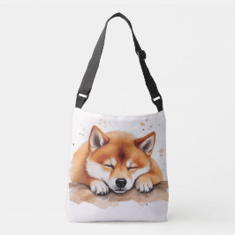 shiba se está poniendo la bolsa bicolor con el cue