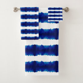 Shibori Tie Dye Blue Boho Bath Set de toallas