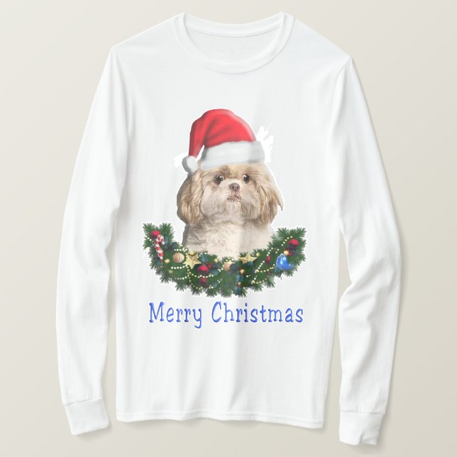 Shih-Tsu Navidades de perro con camiseta (Anverso del diseño)