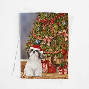 Shih Tzu acuarela bajo la tarjeta de árbol de Navi