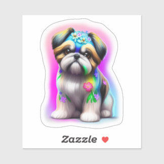 Shih Tzu con Pegatina de flores