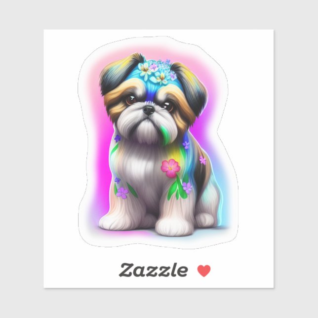 Shih Tzu con Pegatina de flores (Hoja)