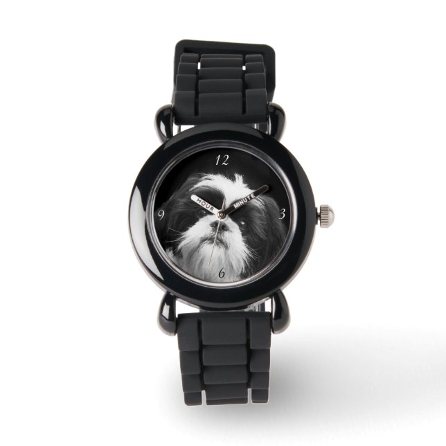 Shih Tzu Dog purpurina reloj de pulsera (Anverso)