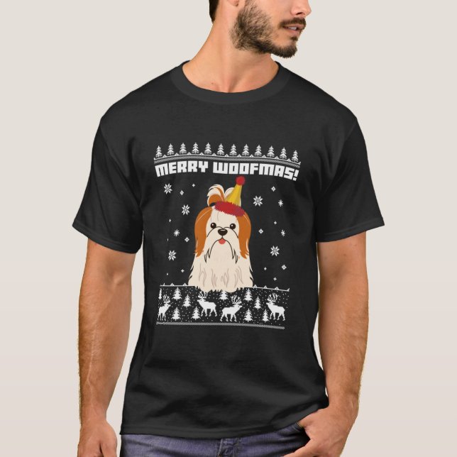 Shih Tzu Merry Woofmas Ugly Christmas Sweater Esse (Anverso)