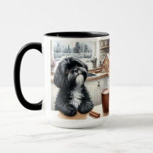 Shih Tzu Negro Gracias Navidades Copa de Café