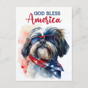 Shih tzu patriótico, Dios bendiga América Tarjeta 