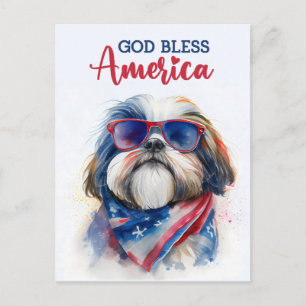 Shih tzu patriótico, Dios bendiga América Tarjeta