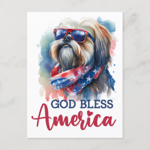 Shih tzu patriótico, Dios bendiga América Tarjeta 