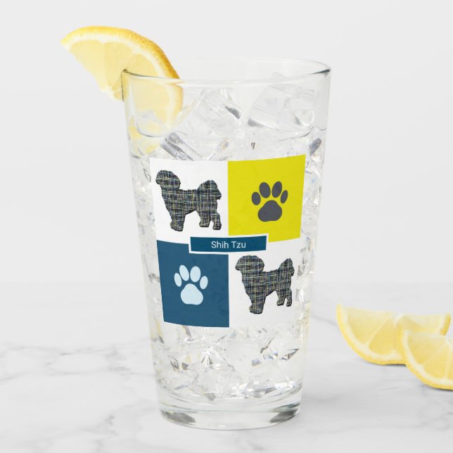 Shih Tzu Silhouette Dog & Paw Y&B Grid (Anverso (hielo))